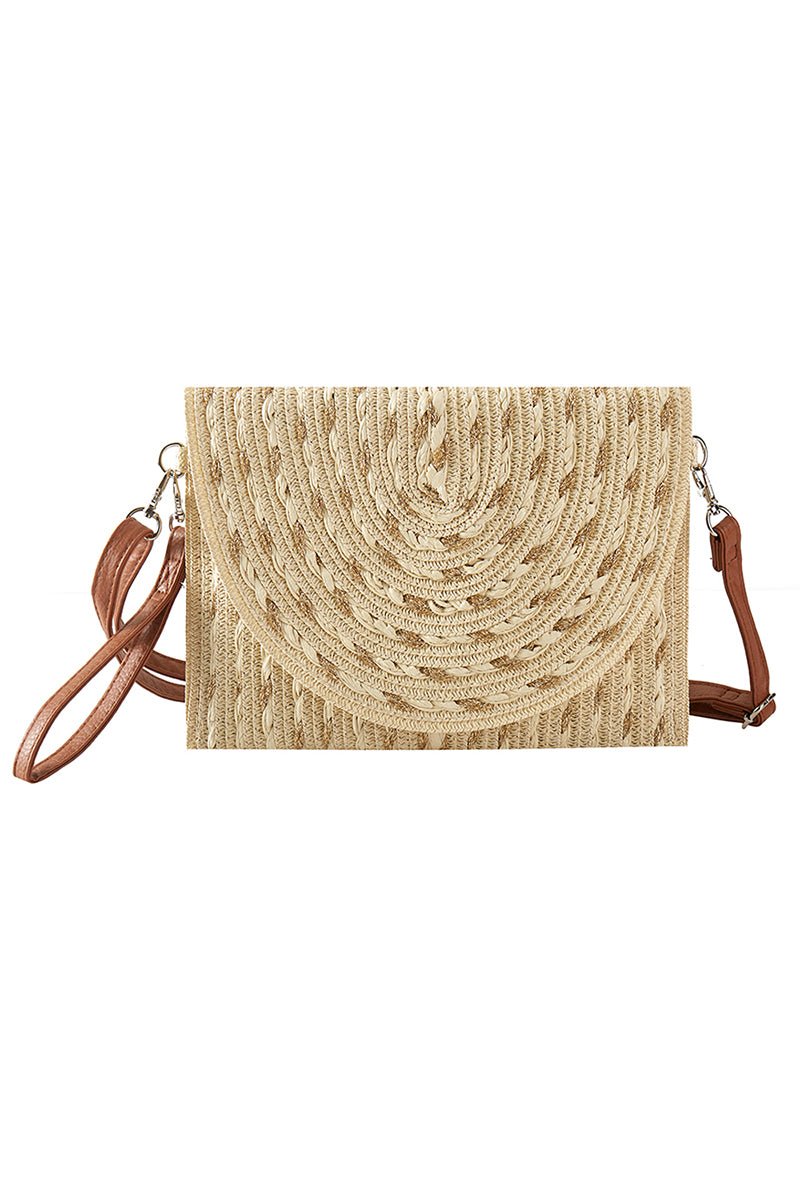 Golden Shore Beige Straw Envelope Crossbody Clutch - Wholesale Accessory Market