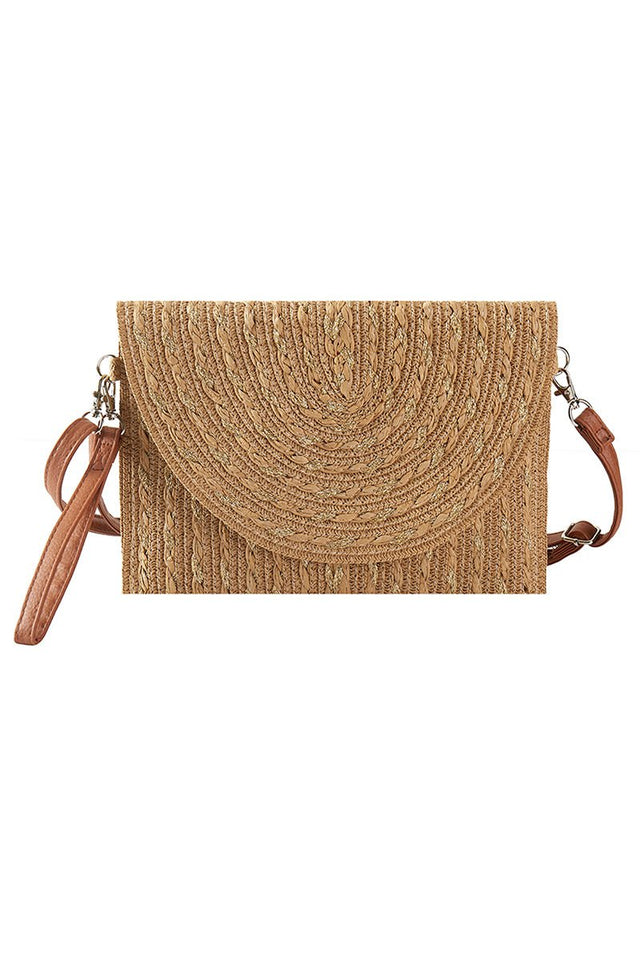 Golden Shore Taupe Straw Envelope Crossbody Clutch - Wholesale Accessory Market