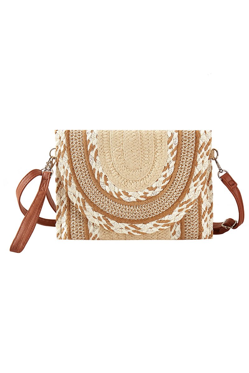 Sienna Beige Straw Envelope Crossbody Clutch - Wholesale Accessory Market