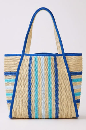 Laguna Stripe Blue Straw Shoulder Tote - Wholesale Accessory Market