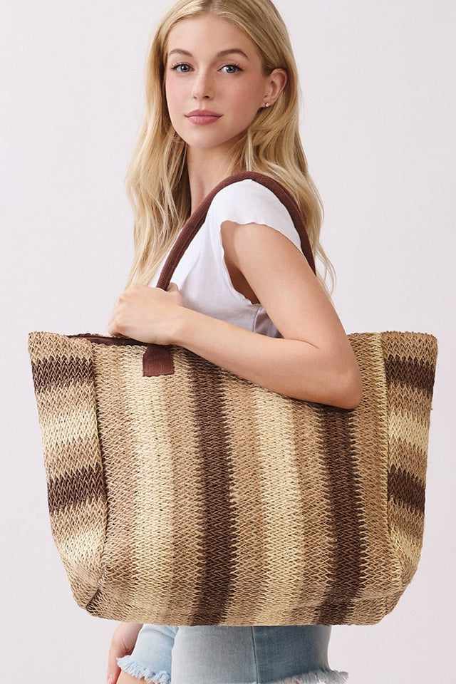 Palm Springs Brown Straw Tote Bag - Wholesale Accessory Market