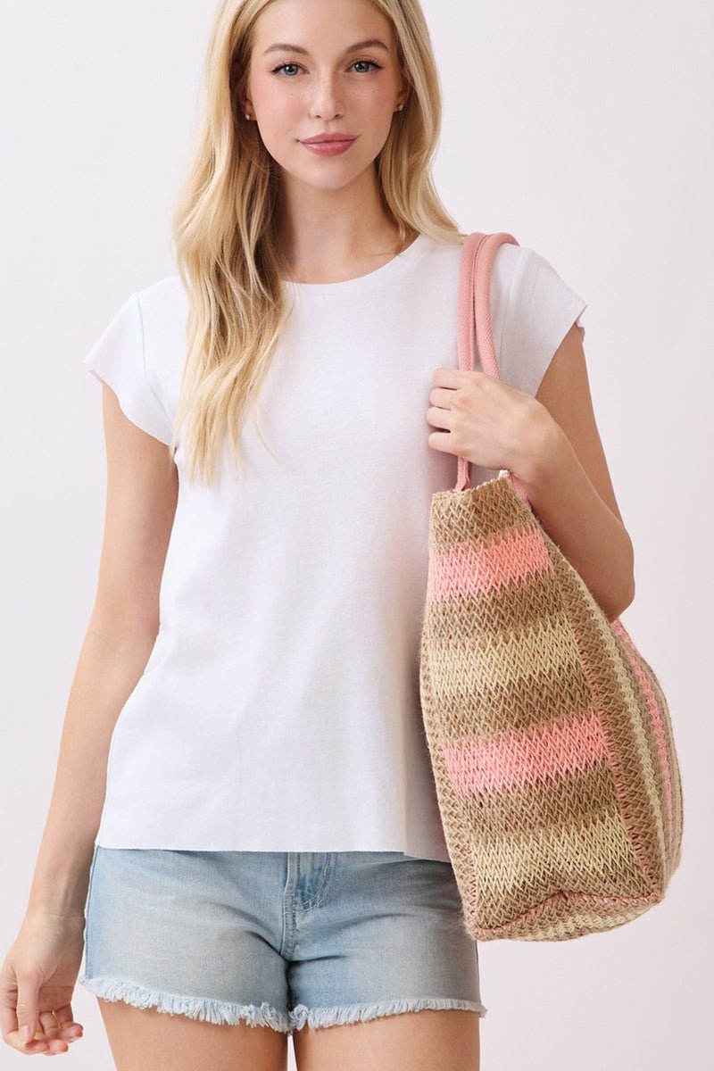Palm Springs Pink Straw Tote Bag - Wholesale Accessory Market