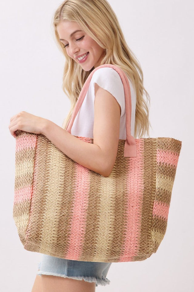 Palm Springs Pink Straw Tote Bag - Wholesale Accessory Market