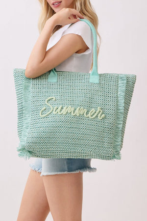 Golden Hour Summer Script Mint Straw Tote - Wholesale Accessory Market