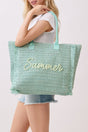 Golden Hour Summer Script Mint Straw Tote - Wholesale Accessory Market