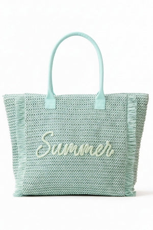 Golden Hour Summer Script Mint Straw Tote - Wholesale Accessory Market
