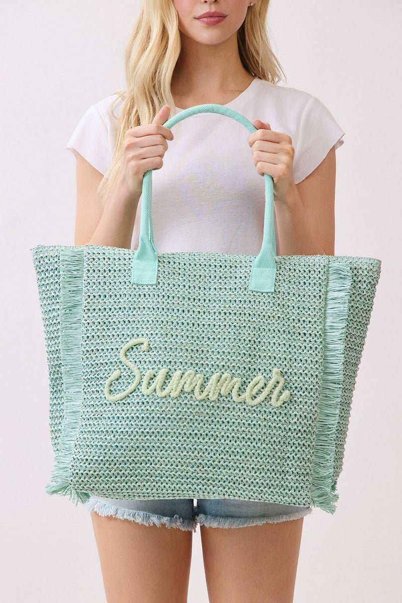 Golden Hour Summer Script Mint Straw Tote - Wholesale Accessory Market