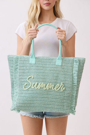 Golden Hour Summer Script Mint Straw Tote - Wholesale Accessory Market