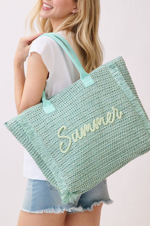 Golden Hour Summer Script Mint Straw Tote - Wholesale Accessory Market