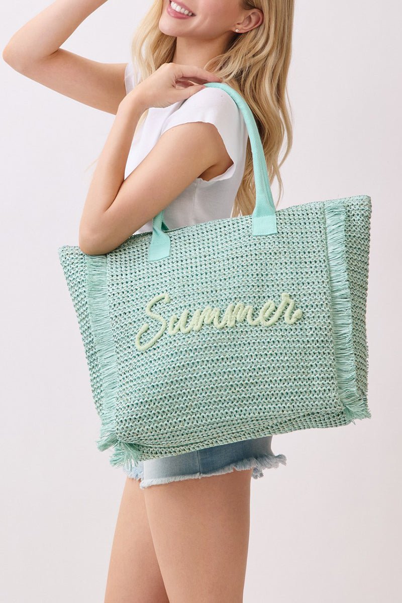 Golden Hour Summer Script Mint Straw Tote - Wholesale Accessory Market