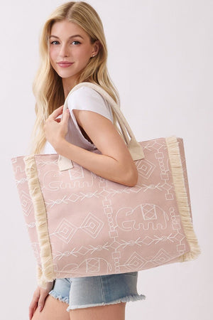 Indira Dusty Pink Elephant Fringe Tote - Wholesale Accessory Market