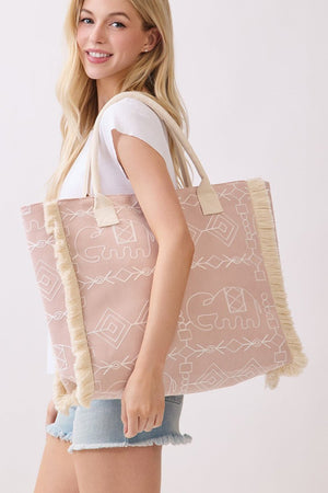 Indira Dusty Pink Elephant Fringe Tote - Wholesale Accessory Market