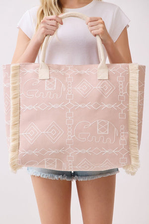 Indira Dusty Pink Elephant Fringe Tote - Wholesale Accessory Market