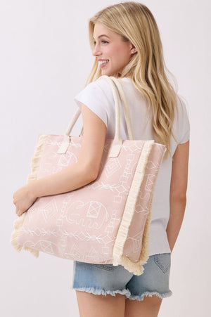 Indira Dusty Pink Elephant Fringe Tote - Wholesale Accessory Market