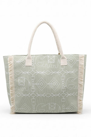 Indira Olive Elephant Fringe Tote - Wholesale Accessory Market