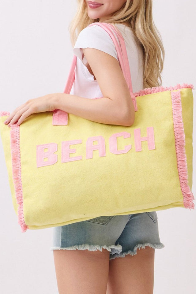 Beach Applique Yellow Terry Cloth Tote - Wholesale Accessory Market