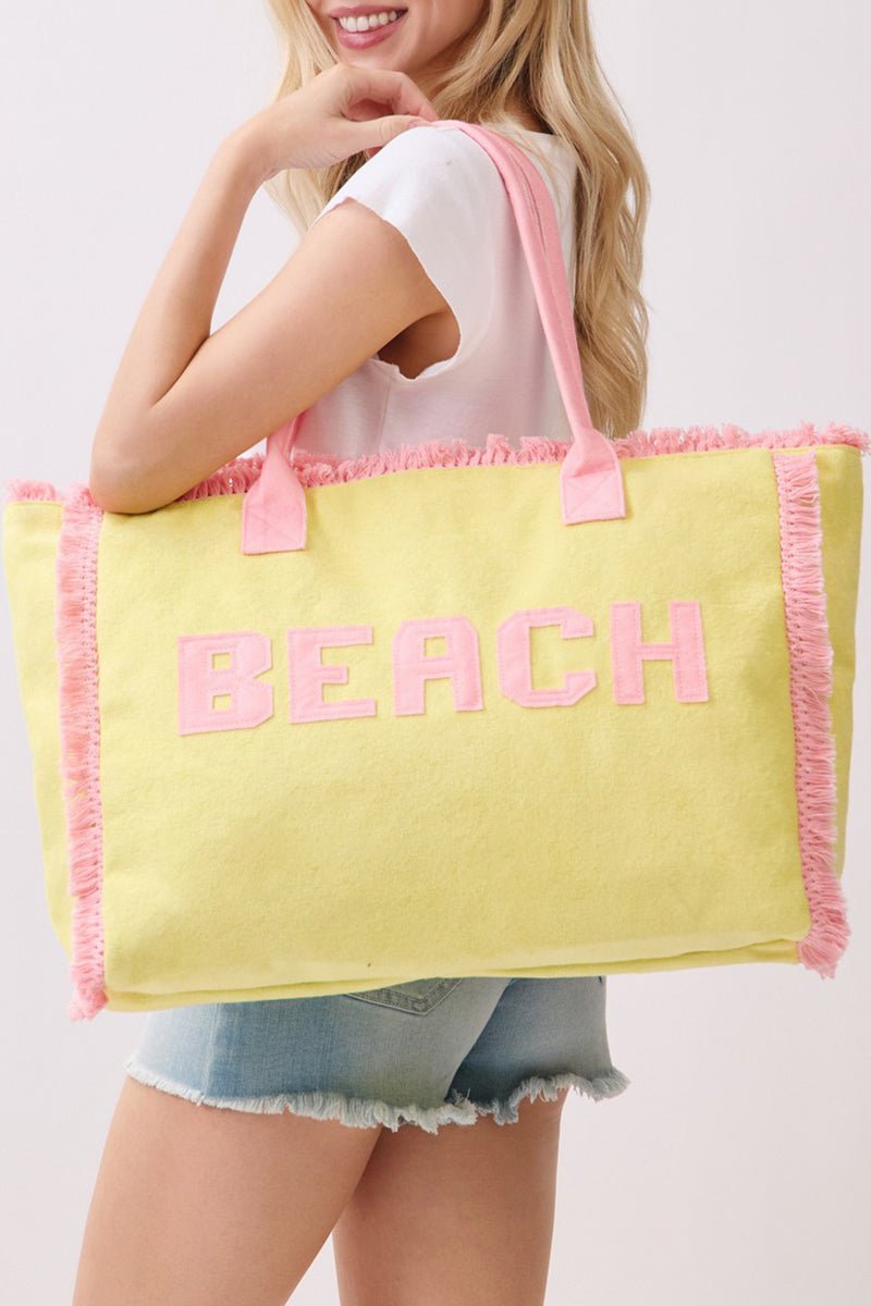 Beach Applique Yellow Terry Cloth Tote - Wholesale Accessory Market