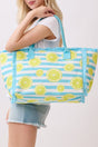 Lemon Drop Fringe Blue Striped Tote - Wholesale Accessory Market
