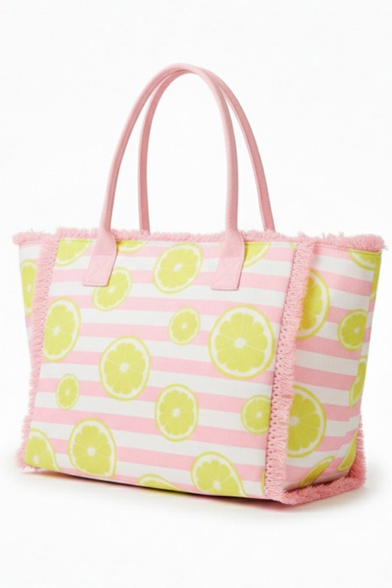 Lemon Drop Fringe Pink Striped Tote - Wholesale Accessory Market
