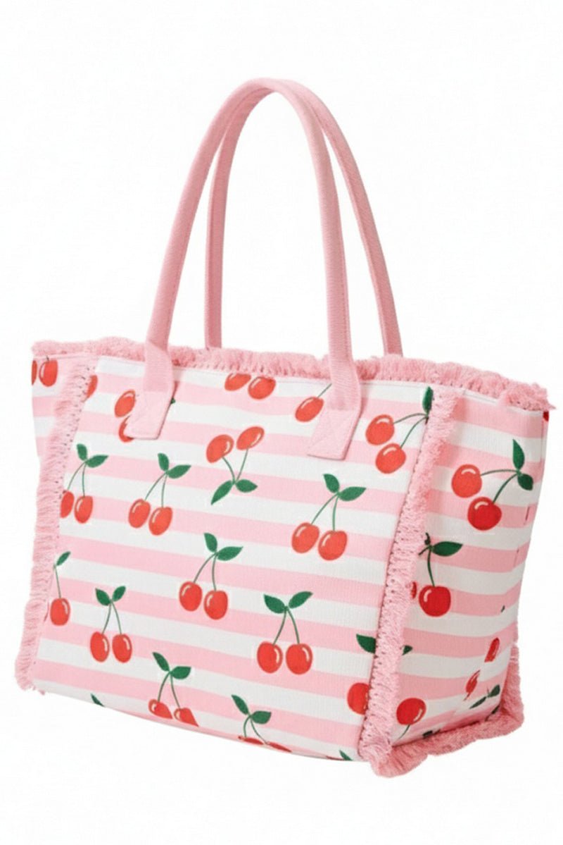 Cherry Crush Fringe Pink Striped Tote - Wholesale Accessory Market