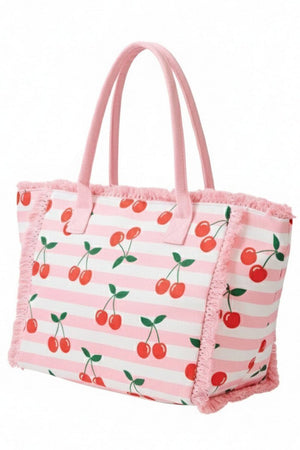 Cherry Crush Fringe Pink Striped Tote - Wholesale Accessory Market