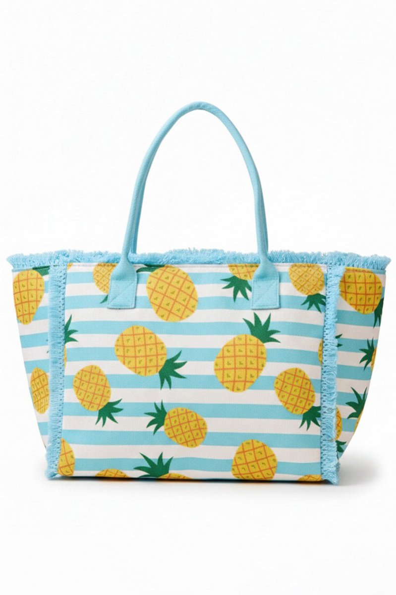 Pineapple Punch Fringe Blue Striped Tote - Wholesale Accessory Market