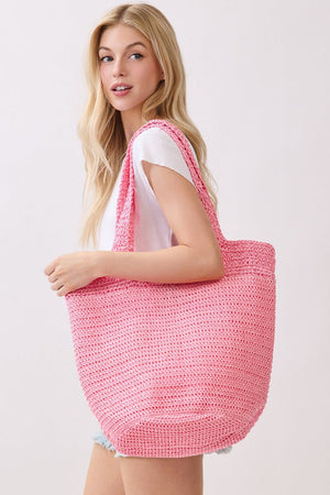 Salt & Sun Hot Pink Woven Straw Bucket Bag - Wholesale Accessory Market