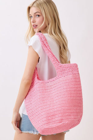 Salt & Sun Hot Pink Woven Straw Bucket Bag - Wholesale Accessory Market