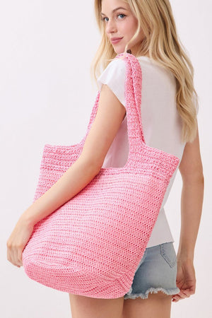 Salt & Sun Hot Pink Woven Straw Bucket Bag - Wholesale Accessory Market