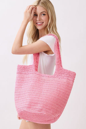 Salt & Sun Hot Pink Woven Straw Bucket Bag - Wholesale Accessory Market