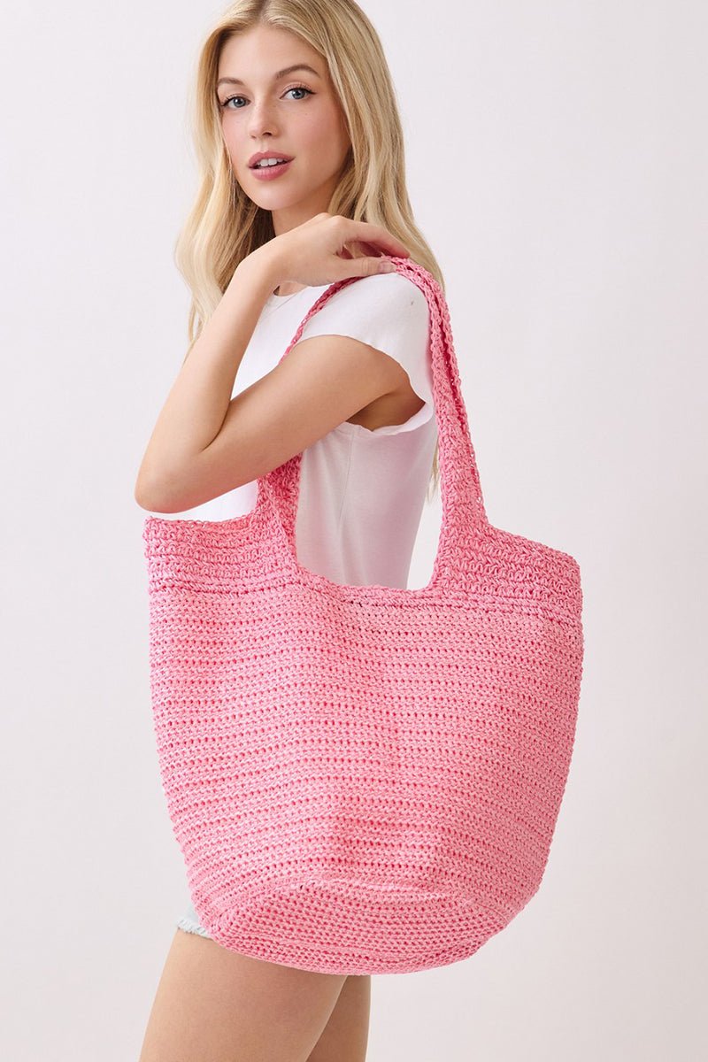 Salt & Sun Hot Pink Woven Straw Bucket Bag - Wholesale Accessory Market