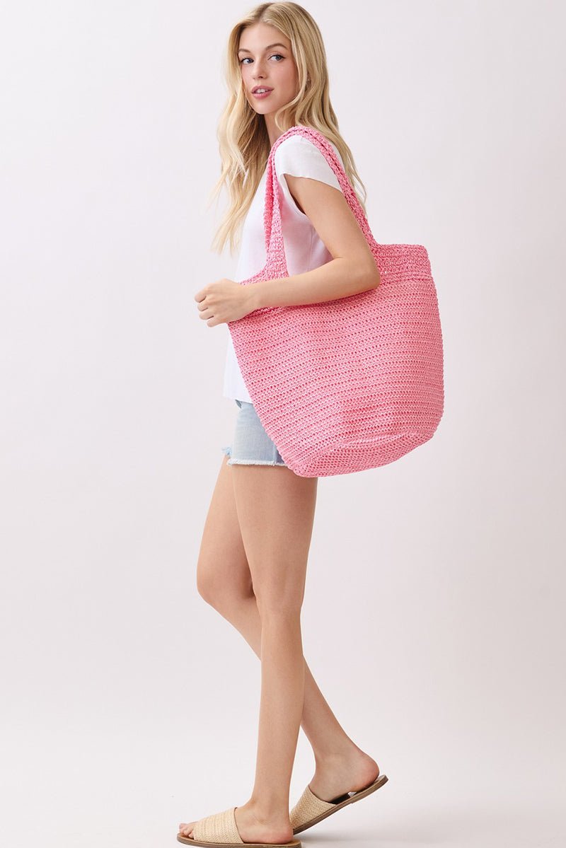 Salt & Sun Hot Pink Woven Straw Bucket Bag - Wholesale Accessory Market
