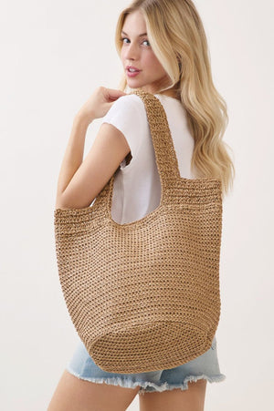 Salt & Sun Tan Woven Straw Bucket Bag - Wholesale Accessory Market