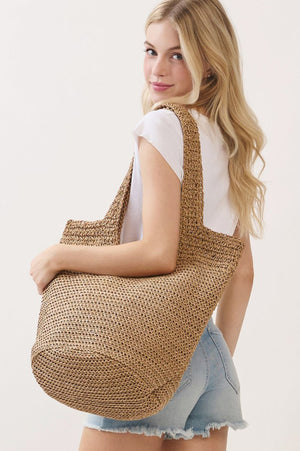 Salt & Sun Tan Woven Straw Bucket Bag - Wholesale Accessory Market