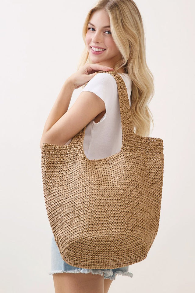 Salt & Sun Tan Woven Straw Bucket Bag - Wholesale Accessory Market