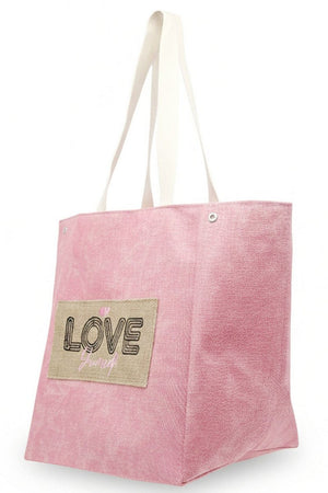 Love Yourself Patch Pink Canvas Cinch Tote - Wholesale Accessory Market