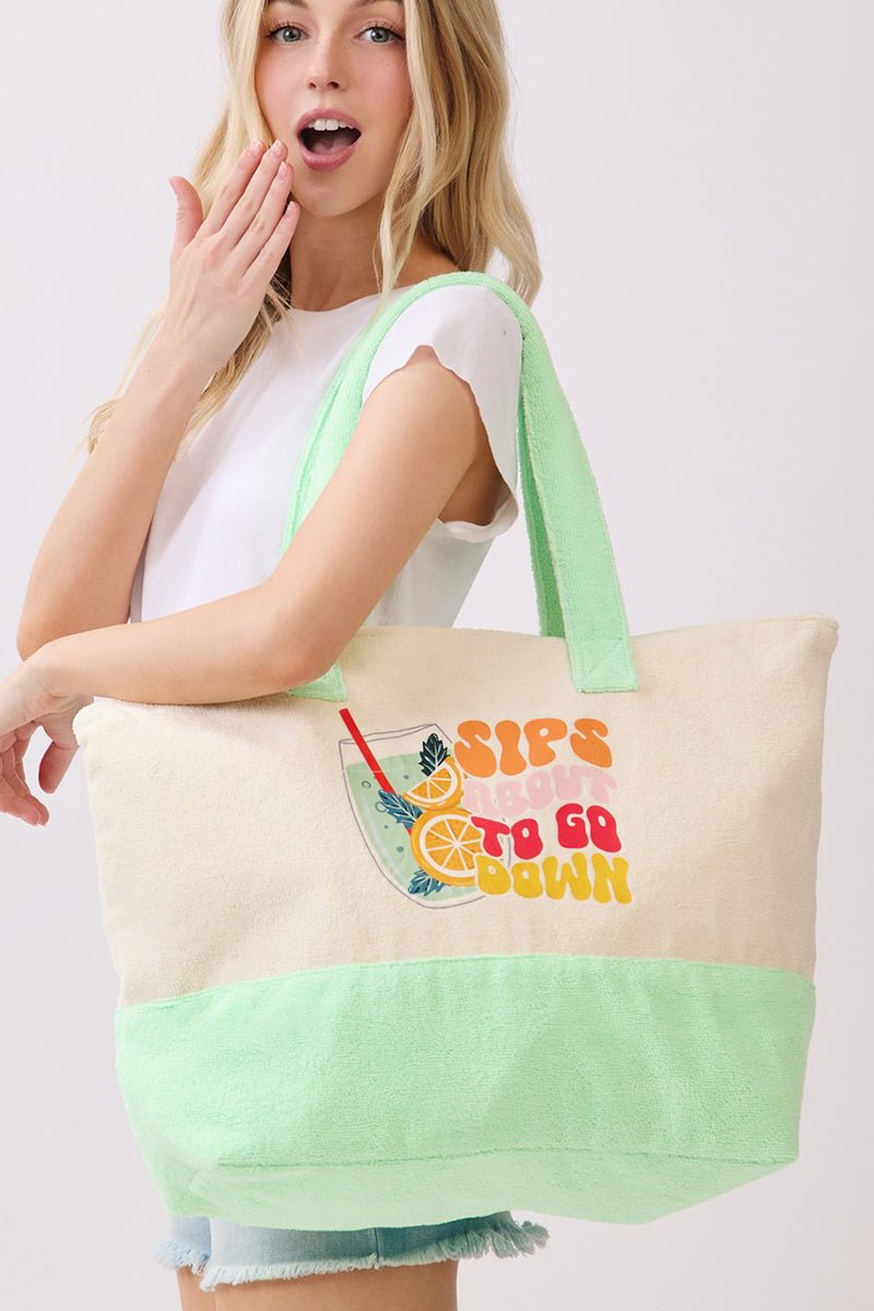 Sips About To Go Down Terry Tote - Wholesale Accessory Market