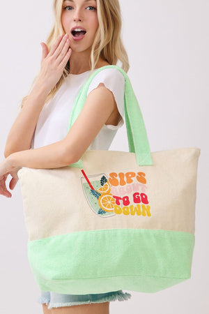 Sips About To Go Down Terry Tote - Wholesale Accessory Market