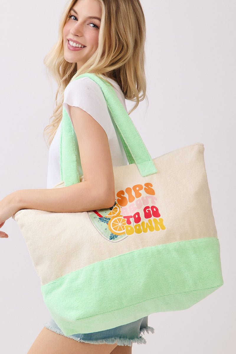 Sips About To Go Down Terry Tote - Wholesale Accessory Market