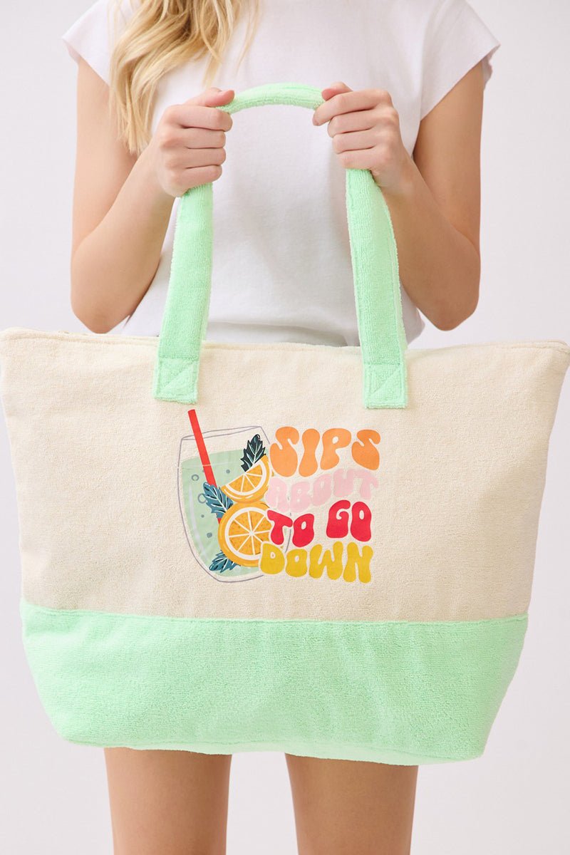 Sips About To Go Down Terry Tote - Wholesale Accessory Market