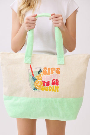 Sips About To Go Down Terry Tote - Wholesale Accessory Market