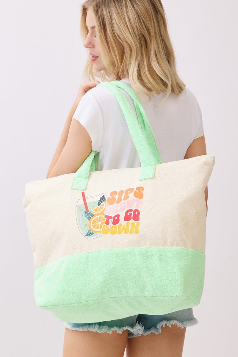 Sips About To Go Down Terry Tote - Wholesale Accessory Market
