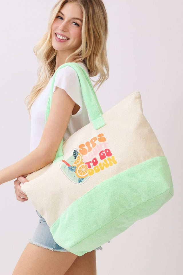 Sips About To Go Down Terry Tote - Wholesale Accessory Market