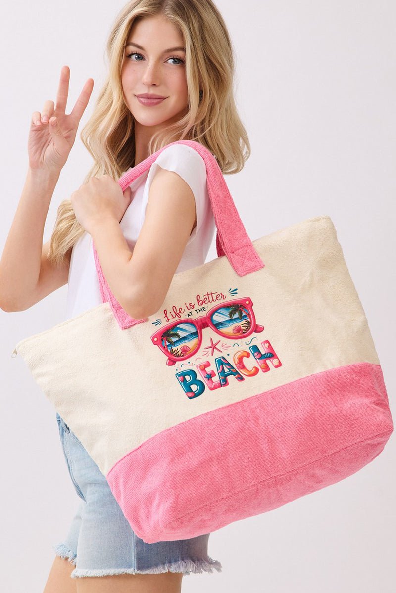 Life Is Better At The Beach Hot Pink Terry Tote - Wholesale Accessory Market