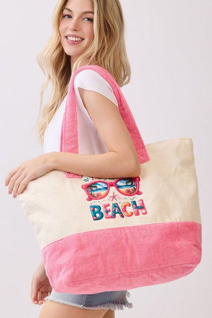 Life Is Better At The Beach Hot Pink Terry Tote - Wholesale Accessory Market