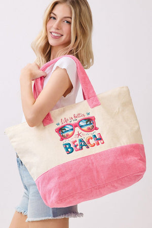 Life Is Better At The Beach Hot Pink Terry Tote - Wholesale Accessory Market