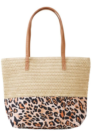 City to Coast Beige Straw and Leopard Tote Bag - Wholesale Accessory Market