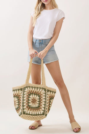 Vintage Beige Granny Square Tote - Wholesale Accessory Market