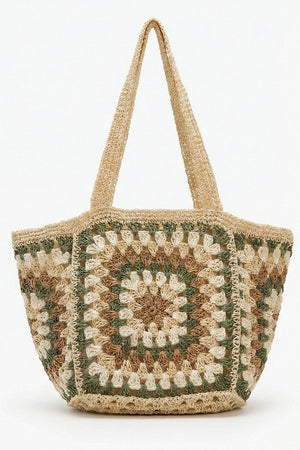 Vintage Beige Granny Square Tote - Wholesale Accessory Market