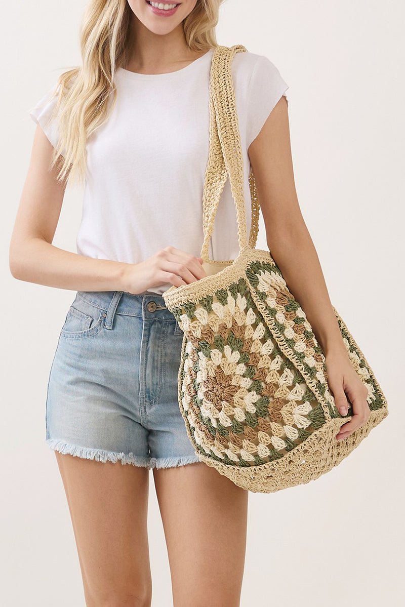 Vintage Beige Granny Square Tote - Wholesale Accessory Market